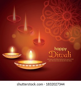 illustration of burning diya for Diwali festival, beautiful header background with lots of lights for celebration of Diwali Indian festival.