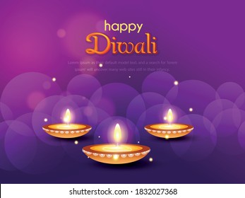 illustration of burning diya for Diwali festival, beautiful header background with lots of lights for celebration of Diwali Indian festival.