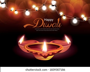 illustration of burning diya for Diwali festival, beautiful header background with lots of lights for celebration of Diwali Indian festival.