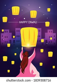 illustration of burning diya for Diwali festival, beautiful header background with lots of lights for celebration of Diwali Indian festival.
