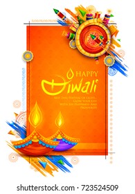 ilustración de la quema de diya y petardo en Feliz Día Diwali de fondo para el festival de la luz en India