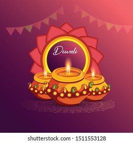 illustration of burning diya flames, Happy Diwali,