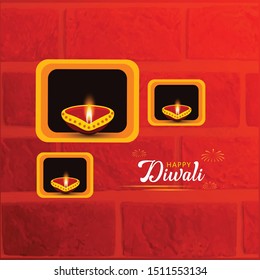 illustration of burning diya flames, Happy Diwali,