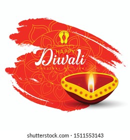 illustration of burning diya flames, Happy Diwali,