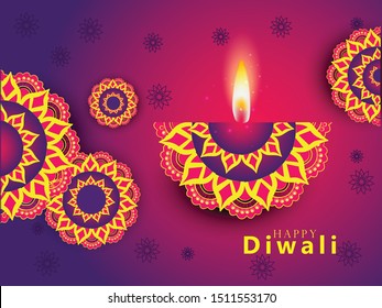 illustration of burning diya flames, Happy Diwali,