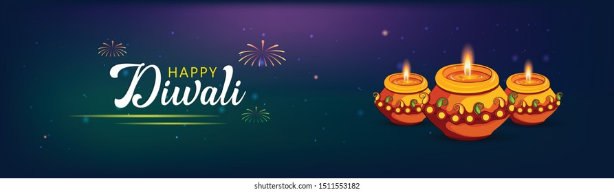 illustration of burning diya flames, Happy Diwali,