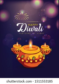 illustration of burning diya flames, Happy Diwali,