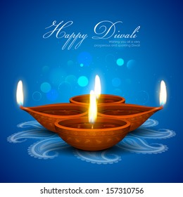 illustration of burning diya on Diwali Holiday background