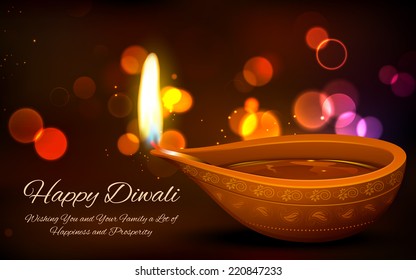 illustration of burning diya on Diwali Holiday background