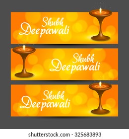 illustration of burning diya on Diwali Holiday banner