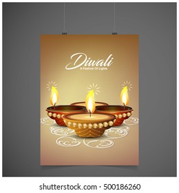 illustration of burning diya on Diwali Holiday background