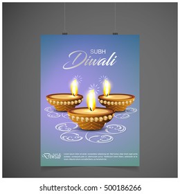 illustration of burning diya on Diwali Holiday background