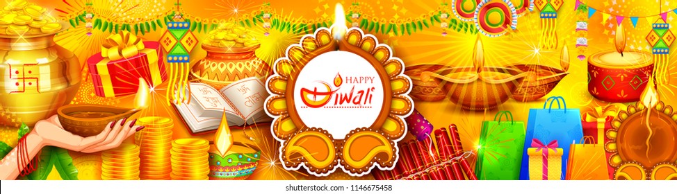 illustration of burning diya on Happy Diwali Holiday background for light festival of India illustration of burning diya on Happy Diwali Holiday background for light festival of India