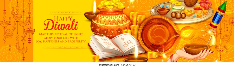 illustration of burning diya on Happy Diwali Holiday background for light festival of India illustration of burning diya on Happy Diwali Holiday background for light festival of India
