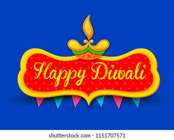 illustration of burning diya on happy Diwali Holiday background for light festival of India