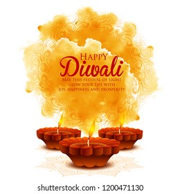 illustration of burning diya on happy Diwali Holiday background for light festival of India