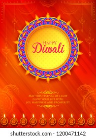 illustration of burning diya on happy Diwali Holiday background for light festival of India