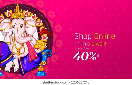 illustration of burning diya on Happy Diwali with creative background for light festival of India, Diwali Greetings, gift card Modern Diwali Greetings.