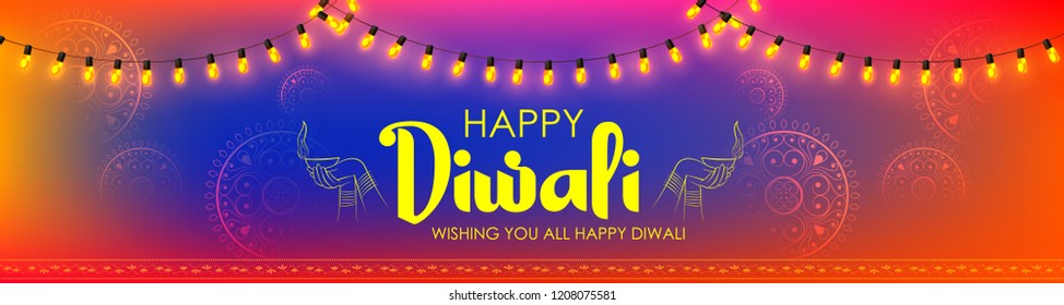 illustration of burning diya on happy Diwali Holiday background for light festival of India