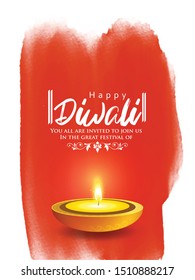 illustration of burning diya on Happy Diwali white background for light festival of India
