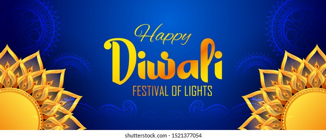 illustration of Burning diya on Happy Diwali Hindu Holiday background for light festival of India