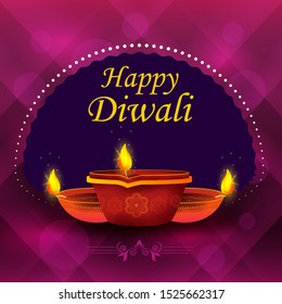 illustration of burning diya on Happy Diwali Holiday background for light festival of India