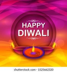illustration of burning diya on Happy Diwali Holiday background for light festival of India