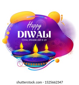 illustration of burning diya on Happy Diwali Holiday background for light festival of India