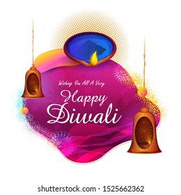 illustration of burning diya on Happy Diwali Holiday background for light festival of India