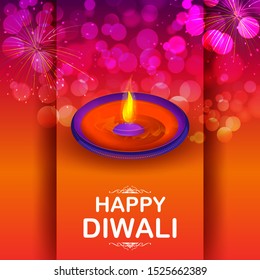 illustration of burning diya on Happy Diwali Holiday background for light festival of India