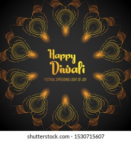 illustration of burning diya on Happy Diwali Holiday background for light festival of India