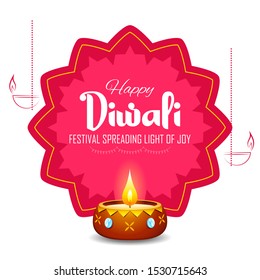illustration of burning diya on Happy Diwali Holiday background for light festival of India