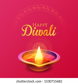 illustration of burning diya on Happy Diwali Holiday background for light festival of India
