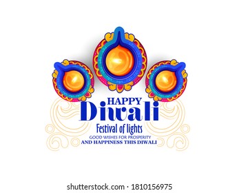 illustration of burning diya on Happy Diwali