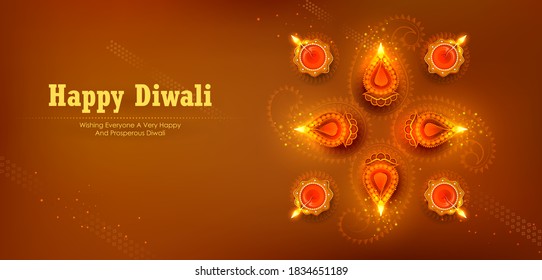 illustration of burning Diya on Happy Diwali Holiday background for light festival of India