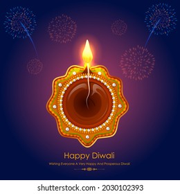 illustration of burning diya on Happy Diwali Holiday background for light festival of India