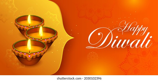 illustration of burning diya on Happy Diwali Holiday background for light festival of India