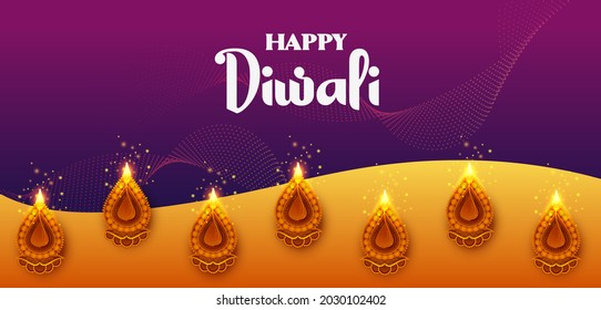 illustration of burning diya on Happy Diwali Holiday background for light festival of India