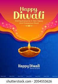 illustration of burning diya on Happy Diwali Holiday background for light festival of India