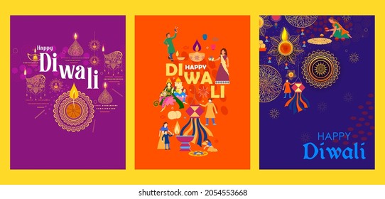 illustration of burning diya on Happy Diwali Holiday background for light festival of India