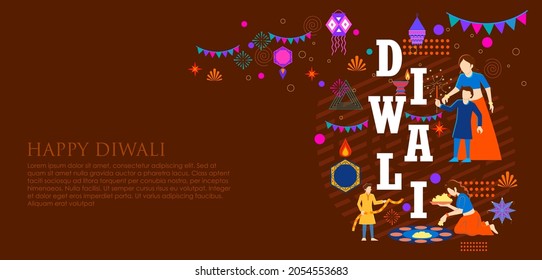 illustration of burning diya on Happy Diwali Holiday background for light festival of India