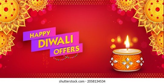 illustration of burning diya on Happy Diwali Holiday background for light festival of India