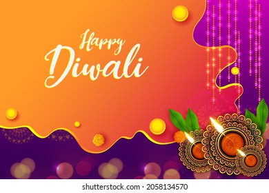 illustration of burning diya on Happy Diwali Holiday background for light festival of India
