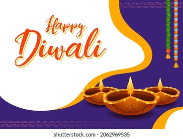 illustration of burning diya on Happy Diwali Holiday background for light festival of India