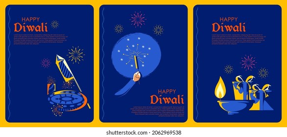 illustration of burning diya on Happy Diwali Holiday background for light festival of India