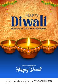 illustration of burning diya on Happy Diwali Holiday background for light festival of India