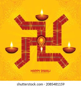 Illustration of burning diya on happy diwali holiday background 