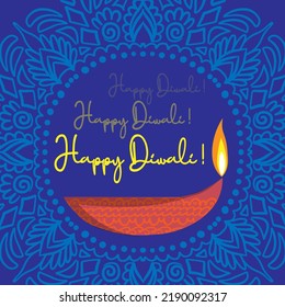 illustration of burning diya on Happy Diwali white background for light festival of India