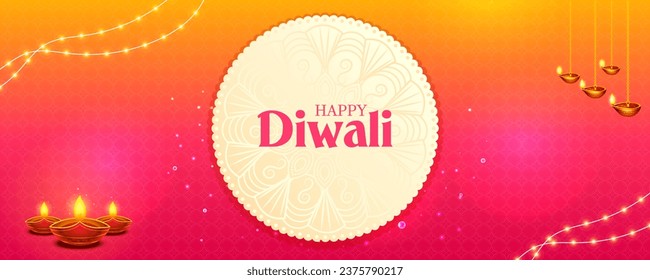 illustration of burning diya on Happy Diwali Holiday background for light festival of India