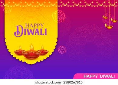illustration of burning diya on Happy Diwali Holiday background for light festival of India